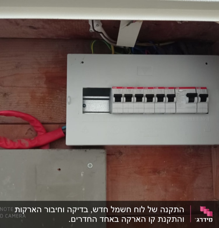 לוח חשמל עם מפסקים ומכסה פתוח